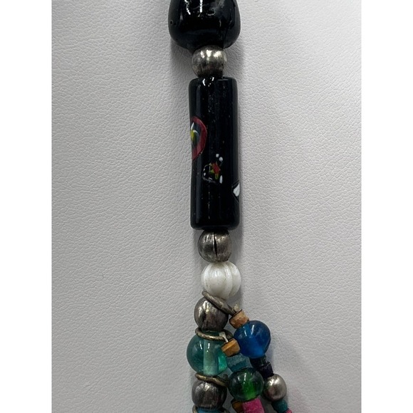 AFRICAN Glass Bead and Carved Animal Dangle Fringe Multicolor Statement Necklace - Picture 4 of 16